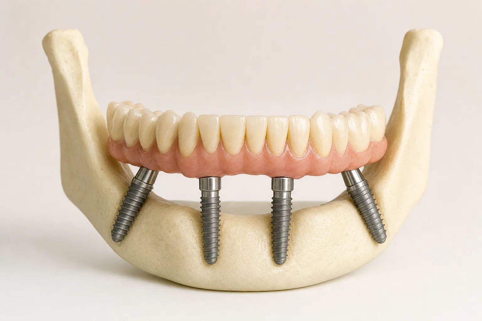 All-on-4 Kiefermodell mit zwei geraden und zwei geneigten Implantaten