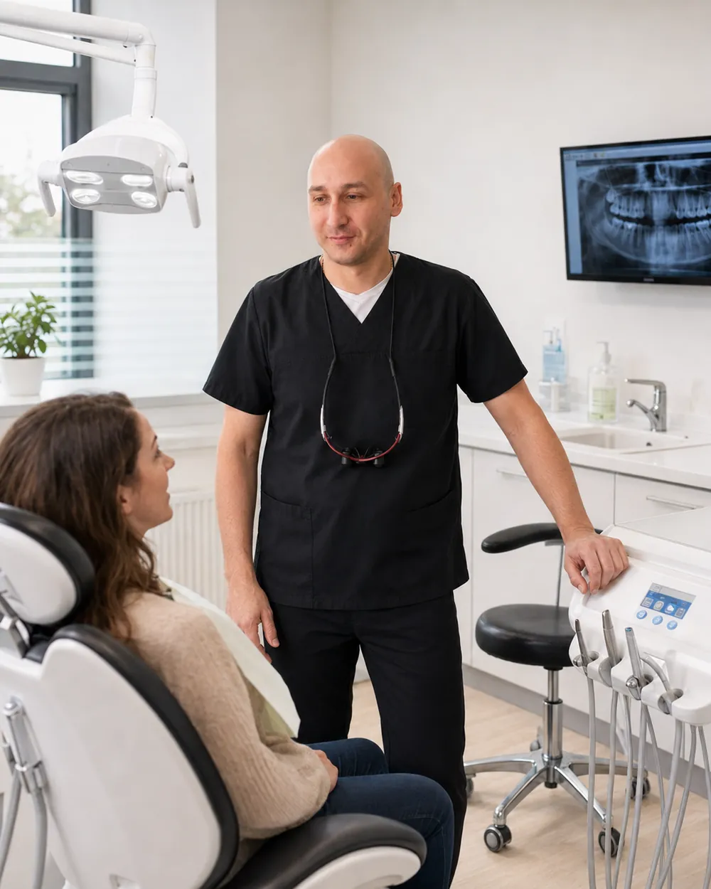 Freundliches Patientengespr&auml;ch im Behandlungszimmer, Praxisklinik Dr. Fellmann & Kollegen in Dortmund