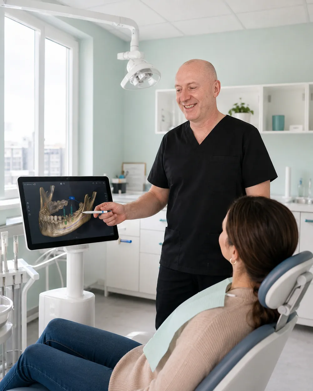 Dreidimensionale Kieferdarstellung am Monitor, Praxisklinik Dr. Fellmann & Kollegen in Dortmund