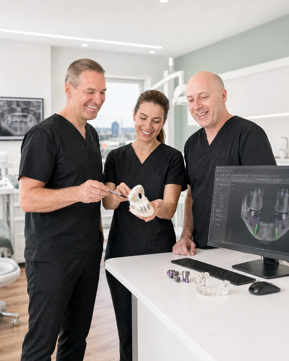Team bei der dreidimensionalen Implantatplanung, Praxisklinik Dr. Fellmann & Kollegen in Dortmund